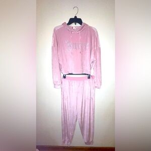 Juicy Couture pink hooded velour 2-pc pajama loungewear jogger set
